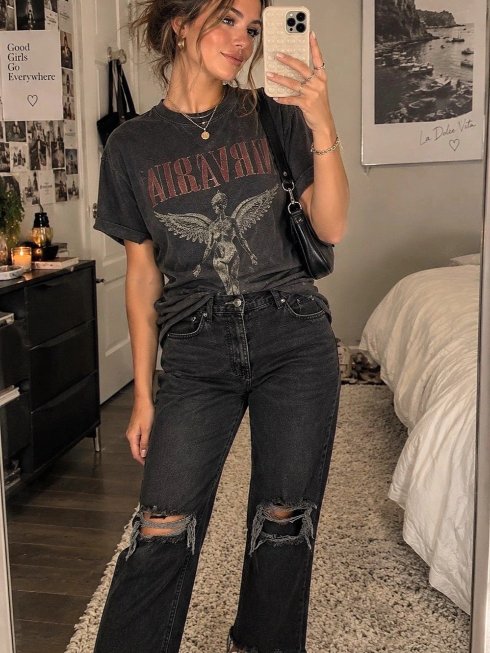 We The Free Distressed Boyfriend Jeans in Black Waist 27